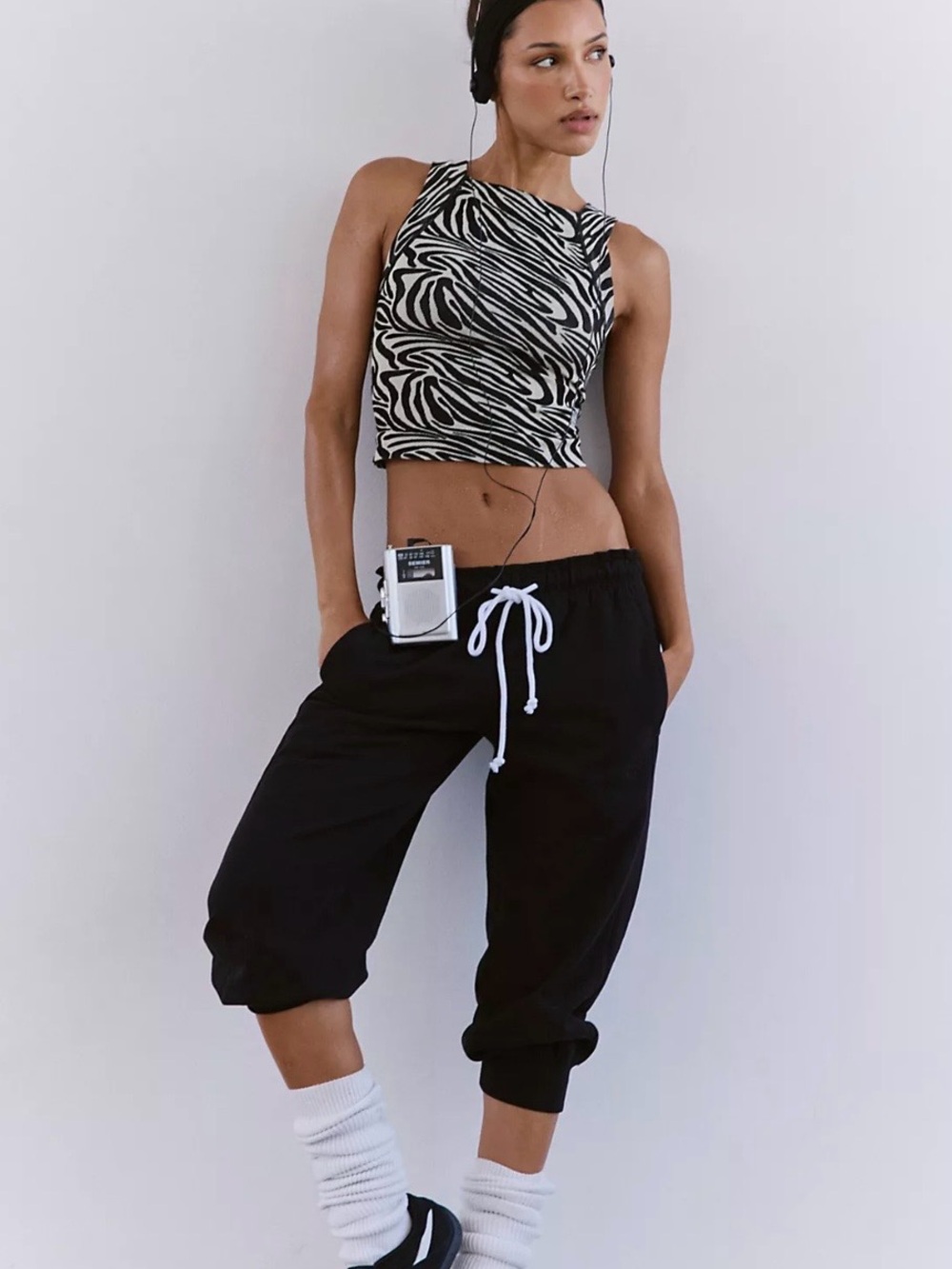 Free People Black Capri Drawstring Joggers